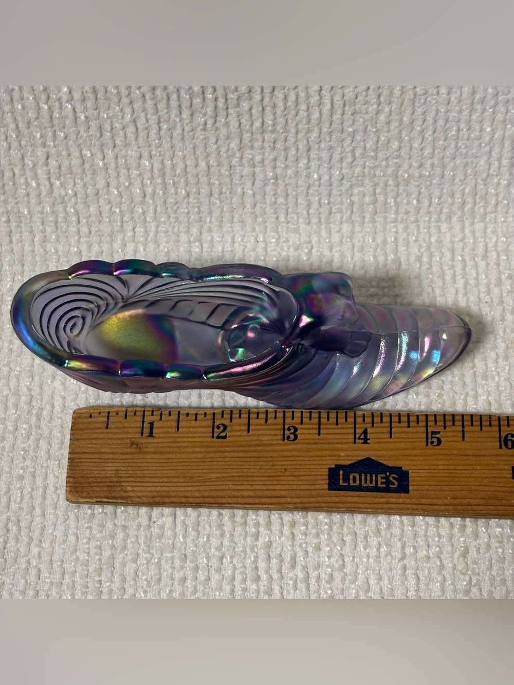 Fenton Carnival Glass Purple Iridescent Slipper Shoe - Cat Head - Picture 6 of 6